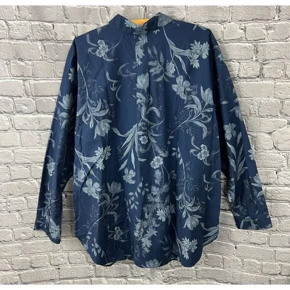 Chico's No Iron Button Front Shirt Autumn Whisps Tunic Size 4 US 20 NWT Blue - Picture 2 of 9